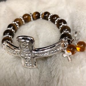 Brown and silver cross bracelet